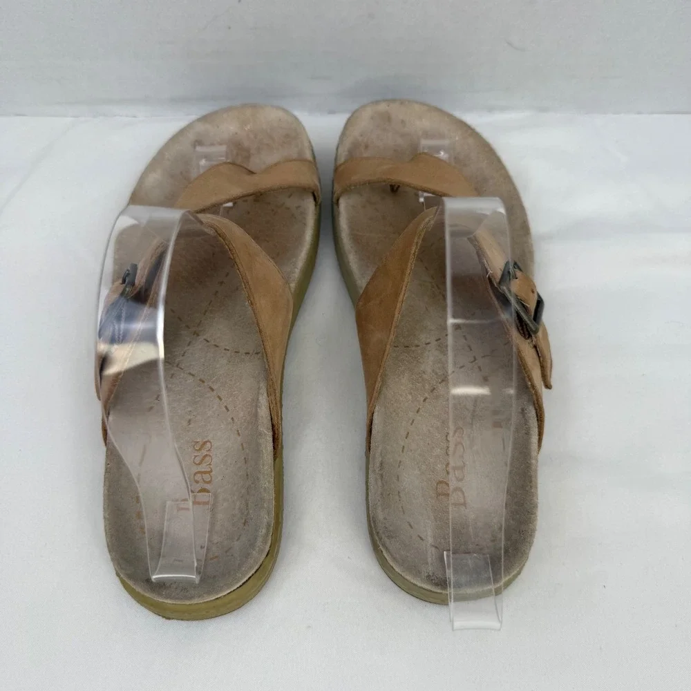 GH Bass Tan Leather Toe Loop Slide Sandals Buckle Strap Womens 6M 4235-260